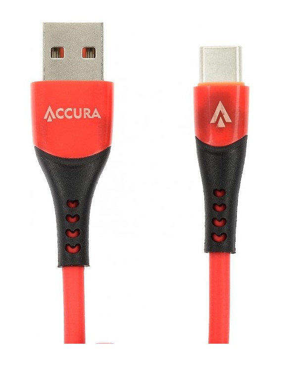 Accura USB-C 1.0m czerwony gumowy 5V/2A
