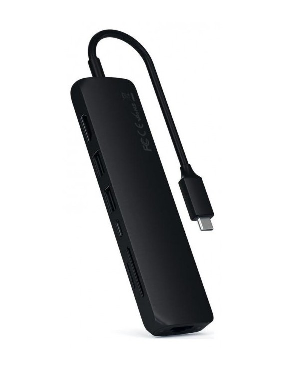 Satechi Slim Multiport USB-C (USB-C PD, 2x USB-A, HDMI 4K, Ethernet, czytnik kart micro/SD) (czarny)