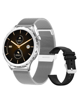 Smartwatch Damski Rubicon RNCF02-1 Srebrno-Srebrny + Czarny Silikonowy Pasek